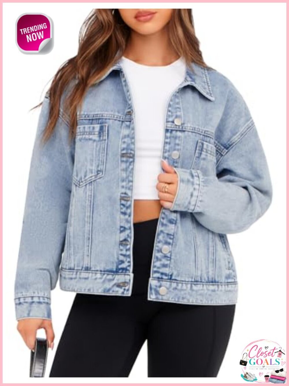 Oversized Button Down Denim Jacket Long Sleeve Casual Fall Coat